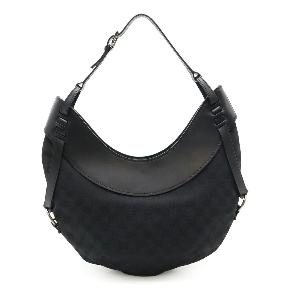 Gucci GG Canvas Shoulder Bag Hobo Leather Black